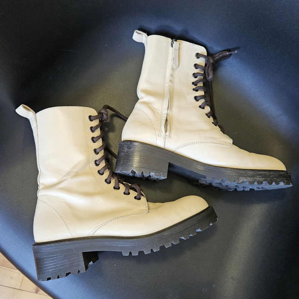White / Ivory Leather Combat Boots - Picture 10 of 12